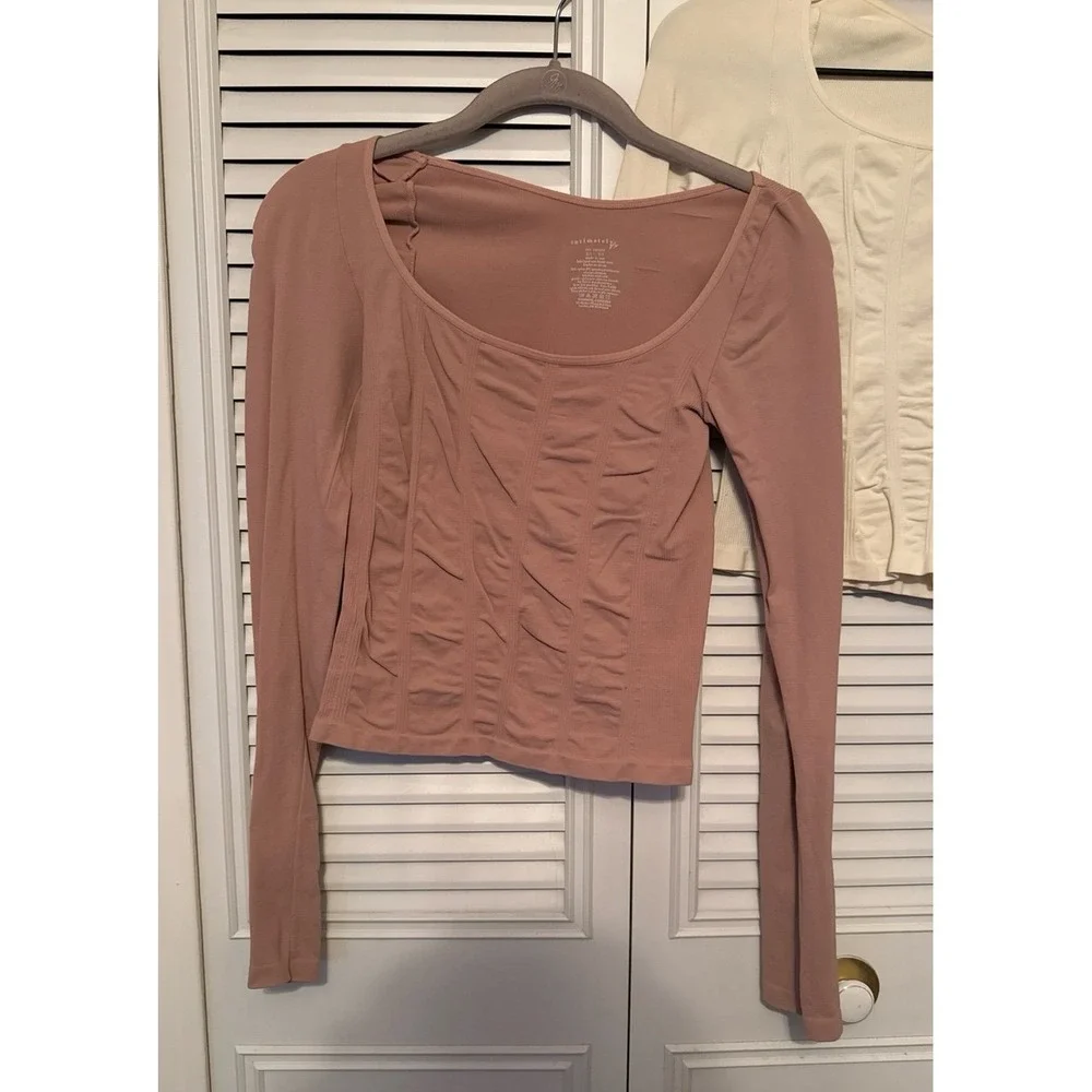 Free People Intimately Ruched Long Sleeve Top Bundle Set of 3 Black Cream XS/S